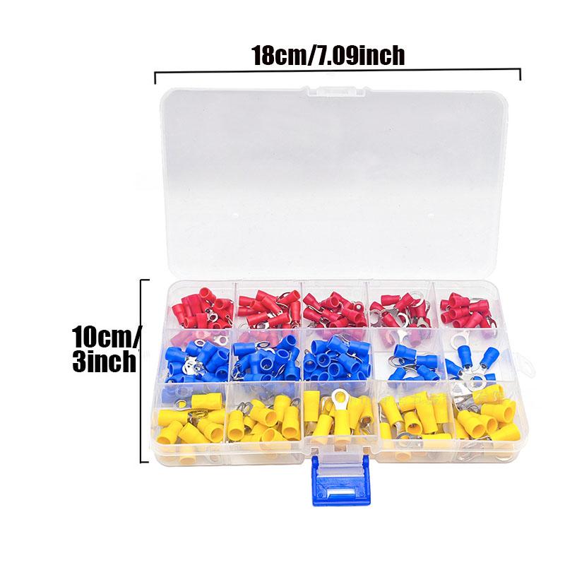 200pcs Wire Connector Kit, Male Female Insulated Terminals, Cold Press Terminal Ring, 22-10awg, Includes Crimping Tool