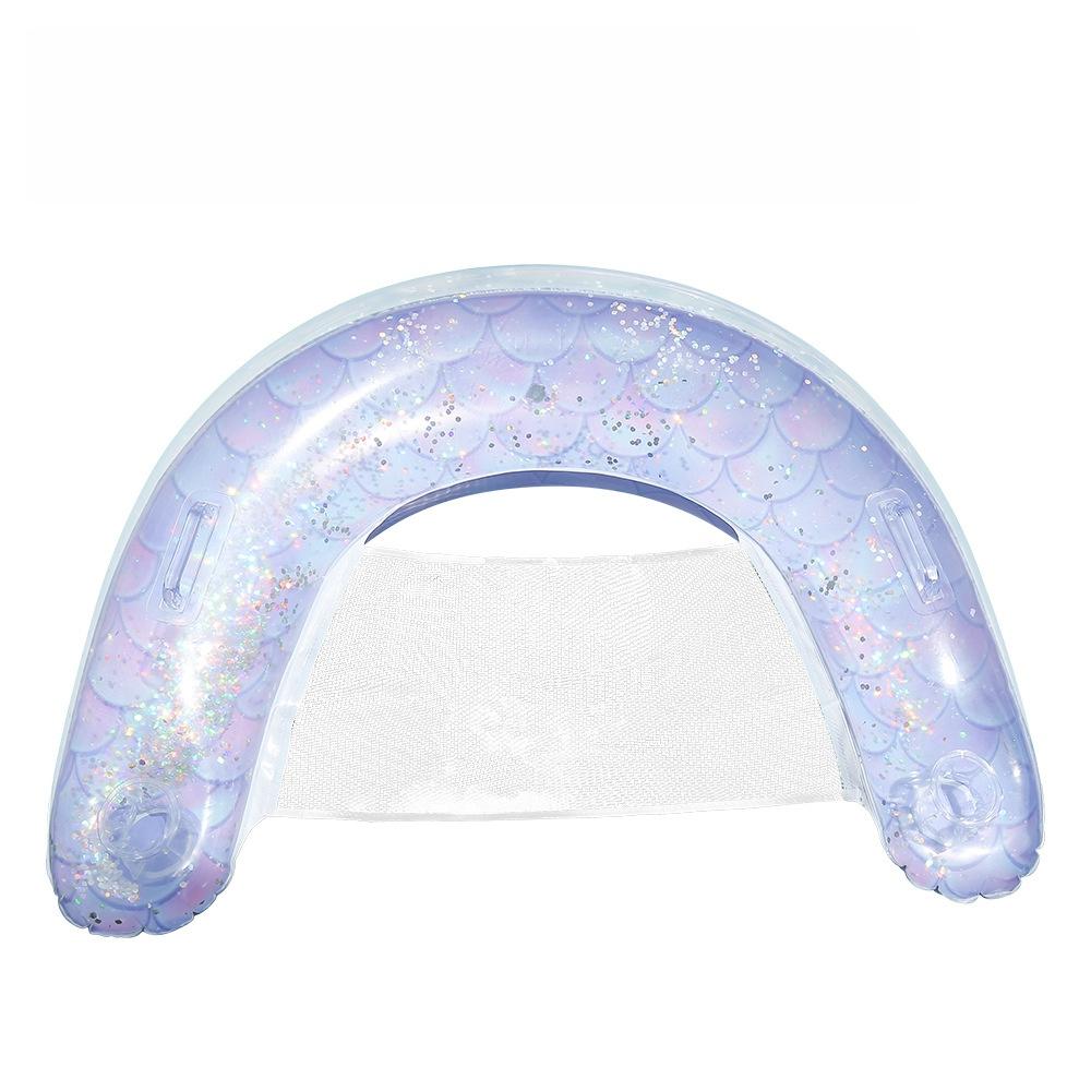 Inflatable Water Hammock, Fish Scale Glitter Floating Chair, Foldable U-Shaped Water Bed, Comfortable Lounge Float for Pool & Beach