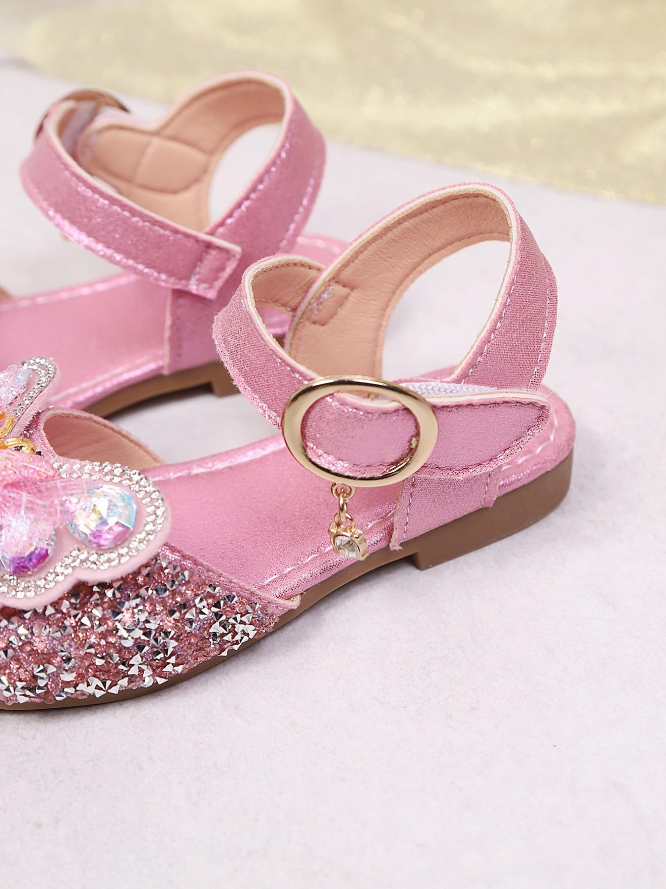 Must-Have Summer Sandals for Girls, Crystal Bow Detail, Adjustable Strap, Elegant Textile Upper, Rubber Sole, Spring & Fall