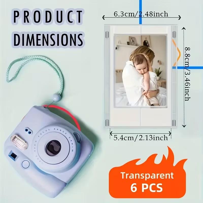 6 Transparent Magnetic Frames, 3 Inch Refrigerator Photo Holders, Polaroid Mini Frame Compatible, Festive Gifts for Home Office Decor