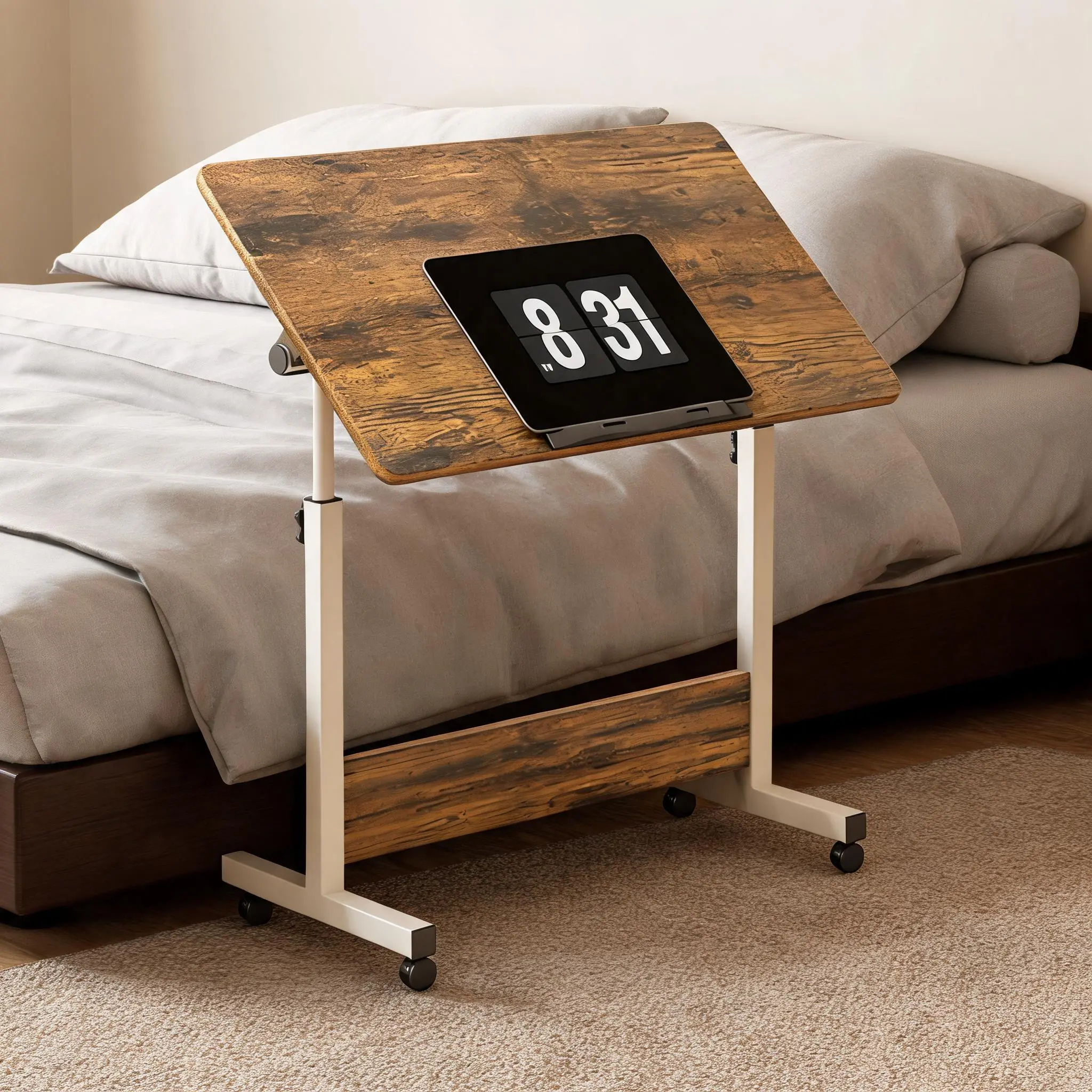 【Fall Sale】Garvee Adjustable Height Standing Desk With Lockable Wheels, Mobile Collapsible Laptop Workstation, Ergonomic Rolling Computer Table Featuring Anti‑Slip Bar And Space‑Saving Design For Home Office Daily Remote Work And Study Activities
