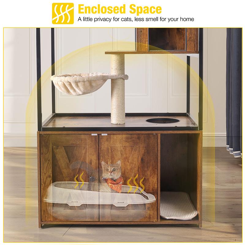 Aivituvin Wooden 3-Story Cat Condo with Litter Box Enclosure| Strong Iron Frame-AIR102 Aivituvin Wooden 3-Story Cat Condo with Litter Box Enclosure| Strong Iron Frame-AIR102