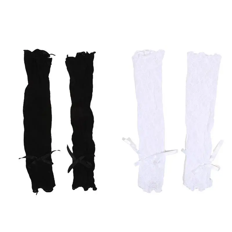 Lace Ruffle Y2k Gloves Fingerless Gloves Mittens JK Lolita Kawaii Women Mesh Fishnet Bowknot Black White Gloves