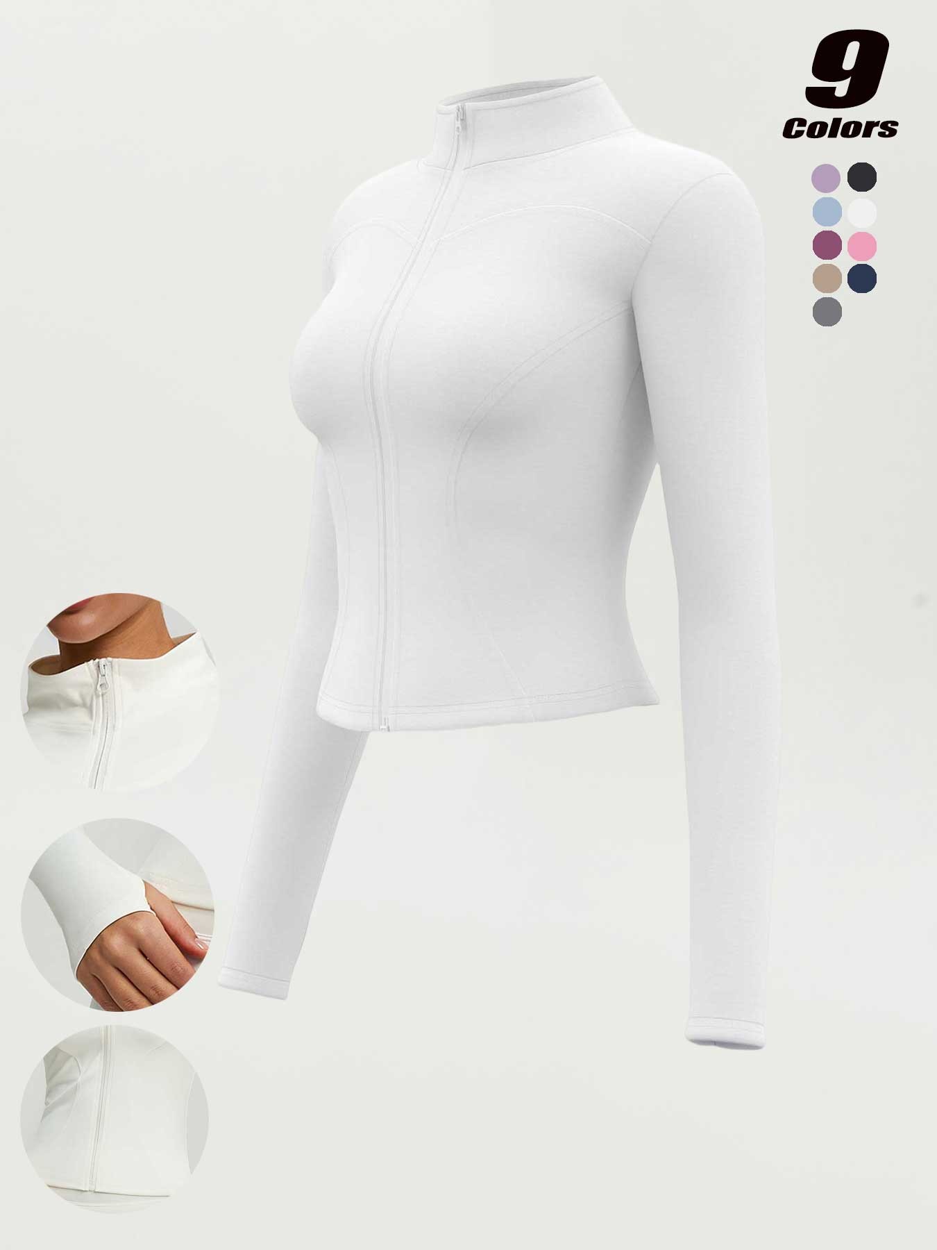 Women's High Elastic Stand Collar Thumbhole Fitted Gym Top, Breathable Thinning Yoga Jacket, Sports Jacket for All Seasons, Long Sleeve Fitness Wear S-Xxxl