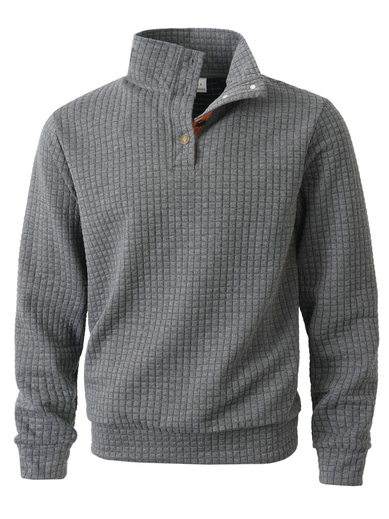 Men's Textured Mesh Knit Quarter-Zip Sportswear, Casual Henry Top with Snap Buttons, Comfortable and Stylish Men's Apparel