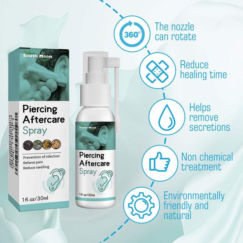 Piercing Aftercare Spray，Suitable for Ear, Lip, Tongue, Nose, Navel and Other Empty Positions, Mild and Non Irritating, Suitable for Post Perforating Care, Ear Hole Cleaning, Easy To Use