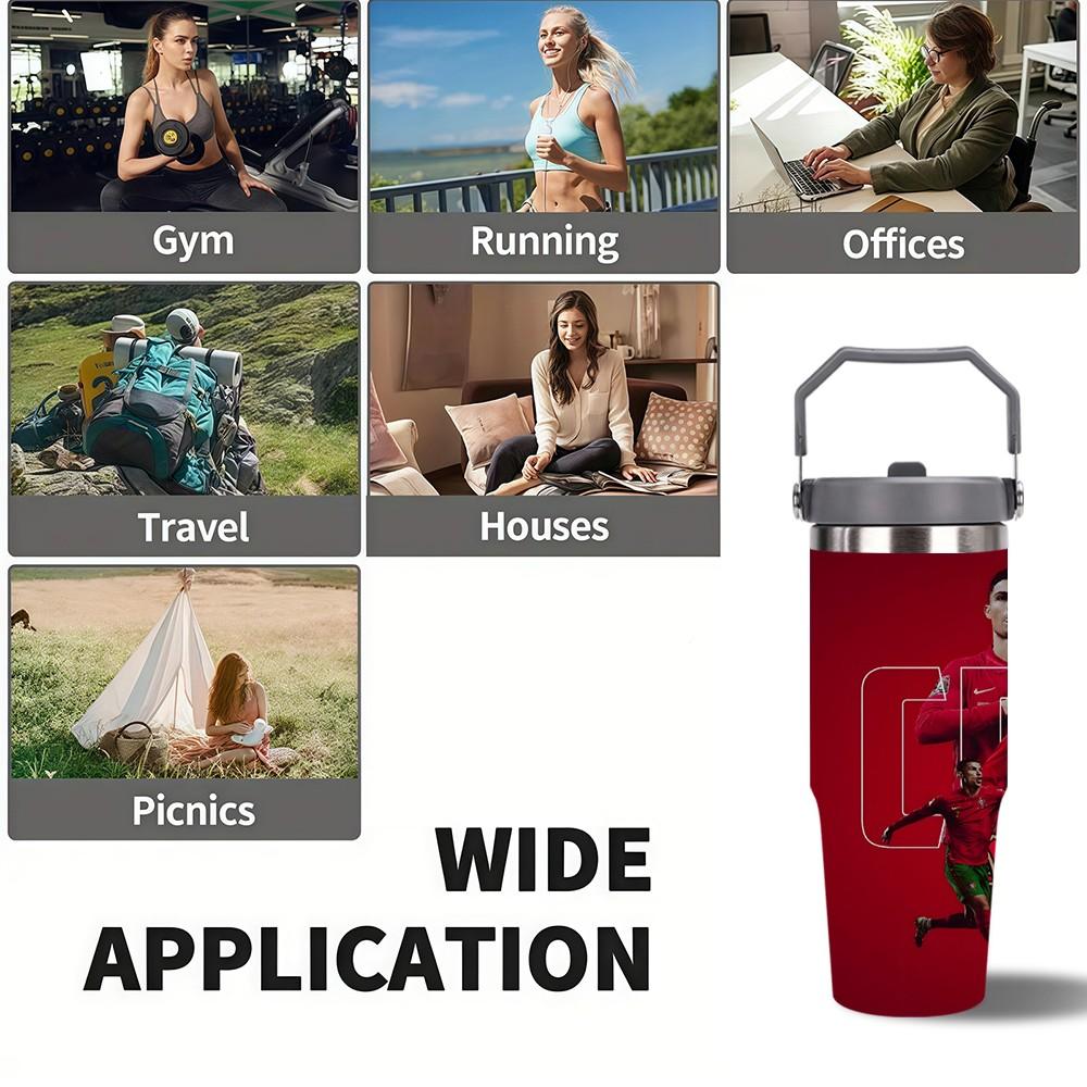 1pc 30oz stainless steel large-capacity car water bottle, Number 7 jersey Pattern，for Cristiano Ronaldo fans.for football enthusiasts. various patterns to choose from, fan gift, Outdoor camping Coffee Cups & Mugs