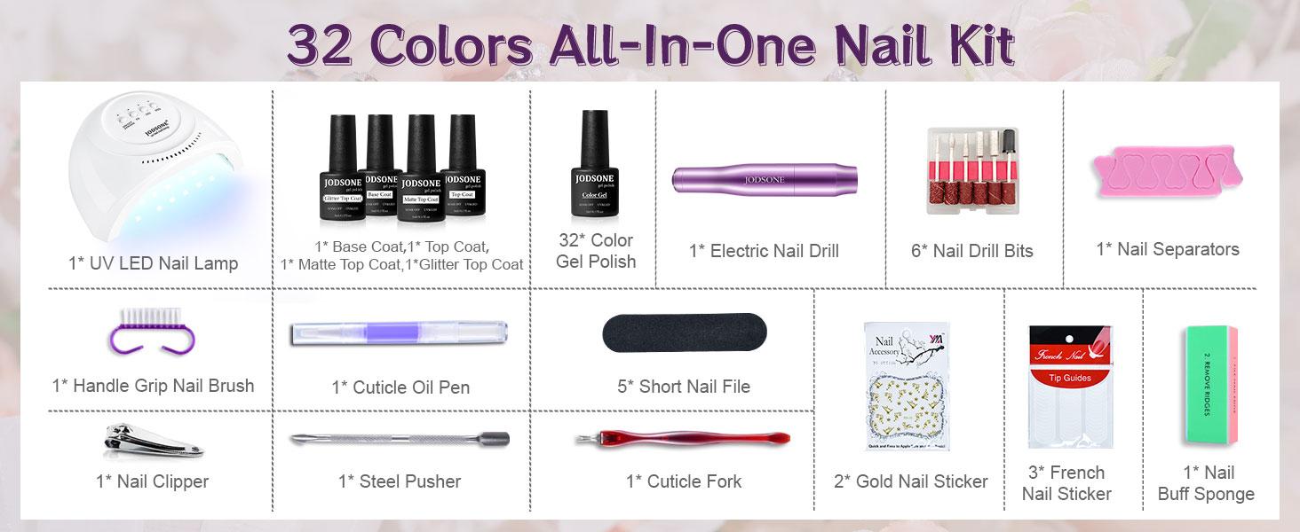 JODSONE 36 Pieces Gel Nail Polish Set U V Light Nail Drill Beginner Set Glossy Surface Easy To Apply Matte Texture All-In-One Manicure Kit