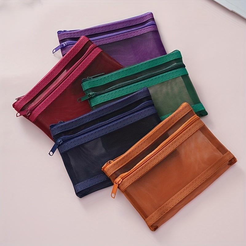 2/5pcs Transparent Double-layer Storage Pouch, Double-layer Vintage-colored Mesh Pouch, Can Be Used as a Coin Purse, ID Card and Business Card Holder, Also Suitable for Storing Small Items and as a Trinket Pouch. Essential for Travel, Card Organizer