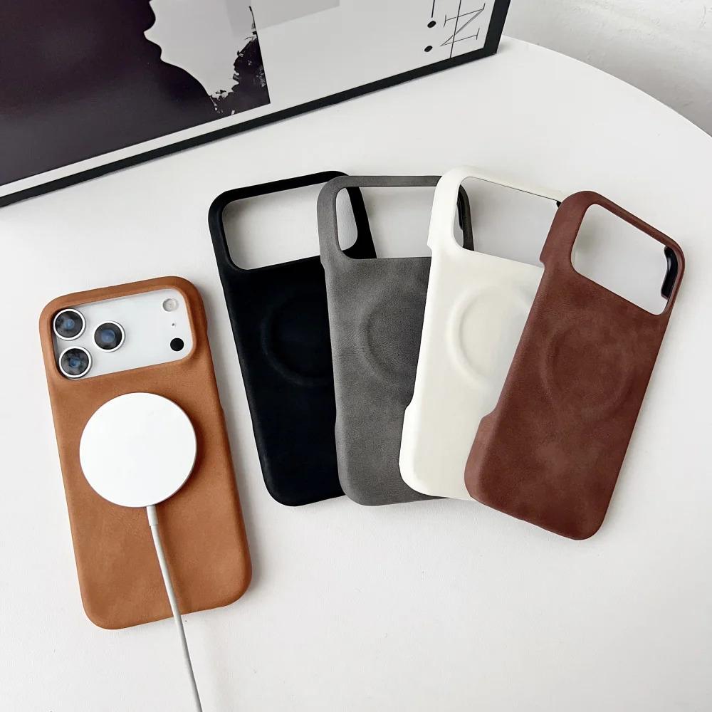 Luxury Sheepskin Feel Leather Magnetic Case For iPhone 17 Pro Max 13 12 14 15 Plus 16 Pro Max 17 Air For Magsafe Matte Cover