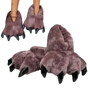 Funny Cosplay Bear Paw Slippers Women Fuzzy Plush Home Floor Shoes Creative Boys Slip On Animal Slides Big Size Men Paw Slipper