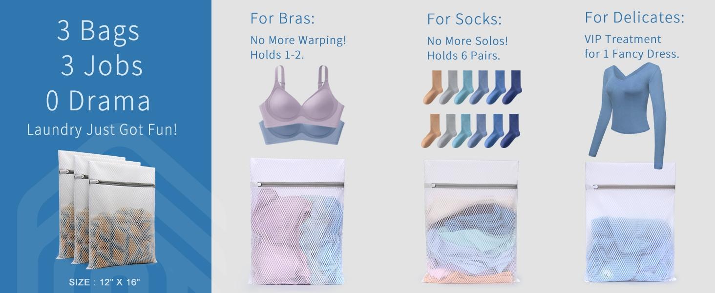 3Pcs Durable Honeycomb Mesh Laundry Bags for Delicates 12 x 16 Inches (3 Medium)