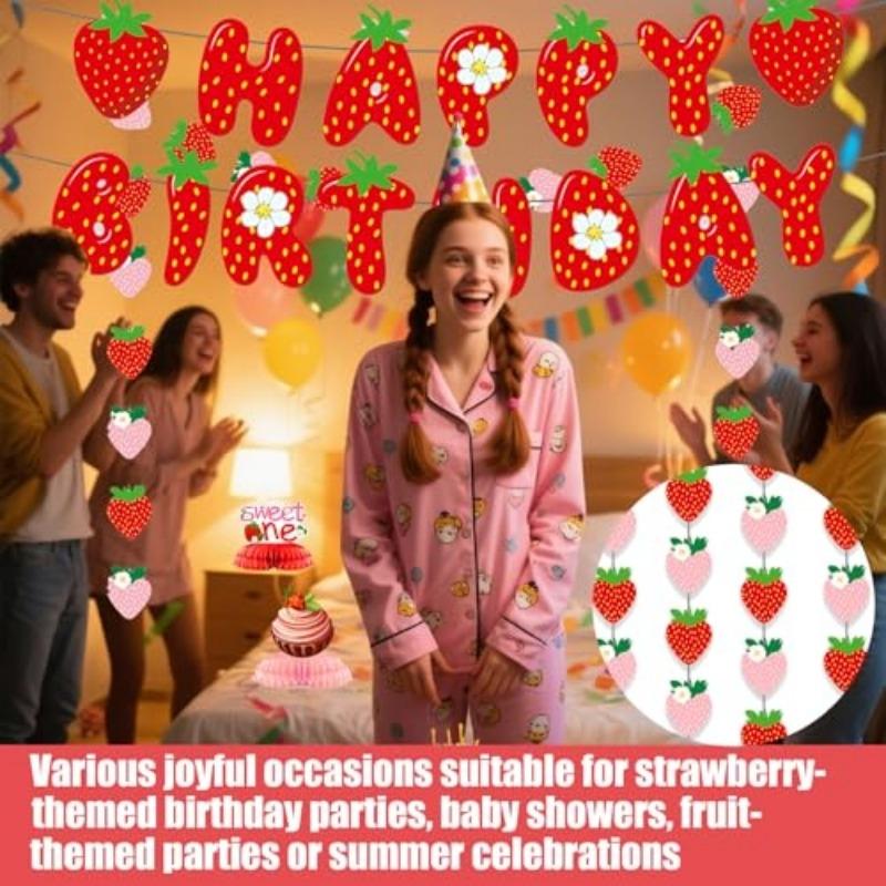 Berry First Birthday Party Decorations Strawberry Theme Banner Hanging Swirls Honeycomb Balls  Complete Set Pink and Red Baby Shower Fruit Party Decor