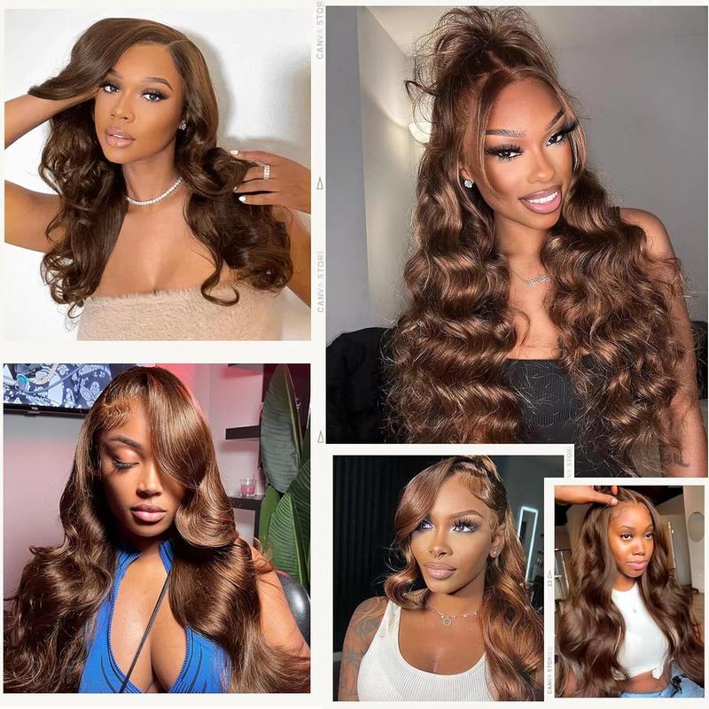 13x6 Chocolate Brown Body Wave Lace Front Wigs Human Hair 180 Density Transparent Lace Frontal Human Hair Wigs Pre Plucked with Baby Hair Brown Colored Wigs For Women TikTokShopBlackFriday