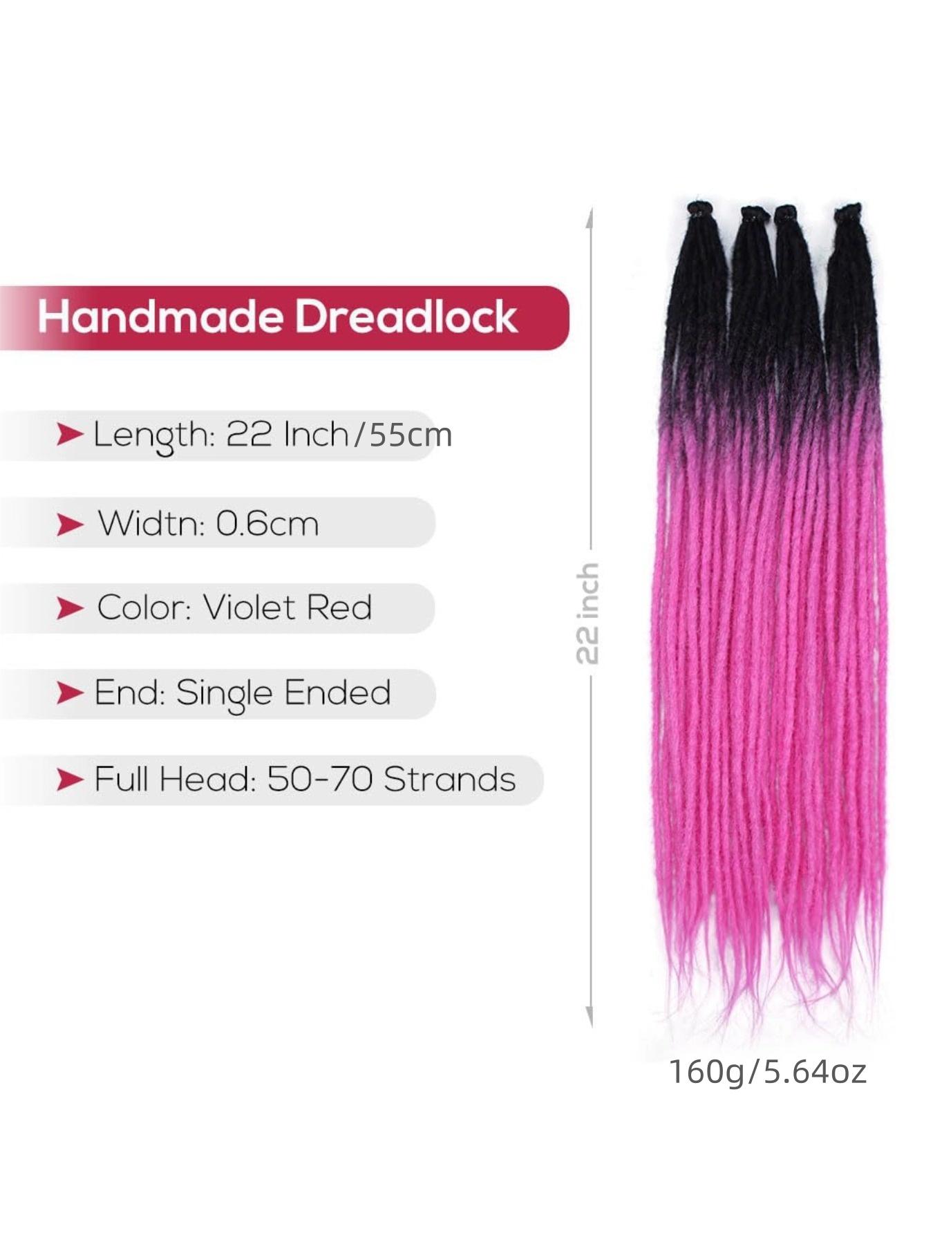 40 pcs Violet Red Dreadlock Extensions, 22" Synthetic Braiding Hair Crochet Dreads Extensions 100% Handmade Single Ended Dreads Thin 0.6cm Width Reggae Style Dreadlock for People