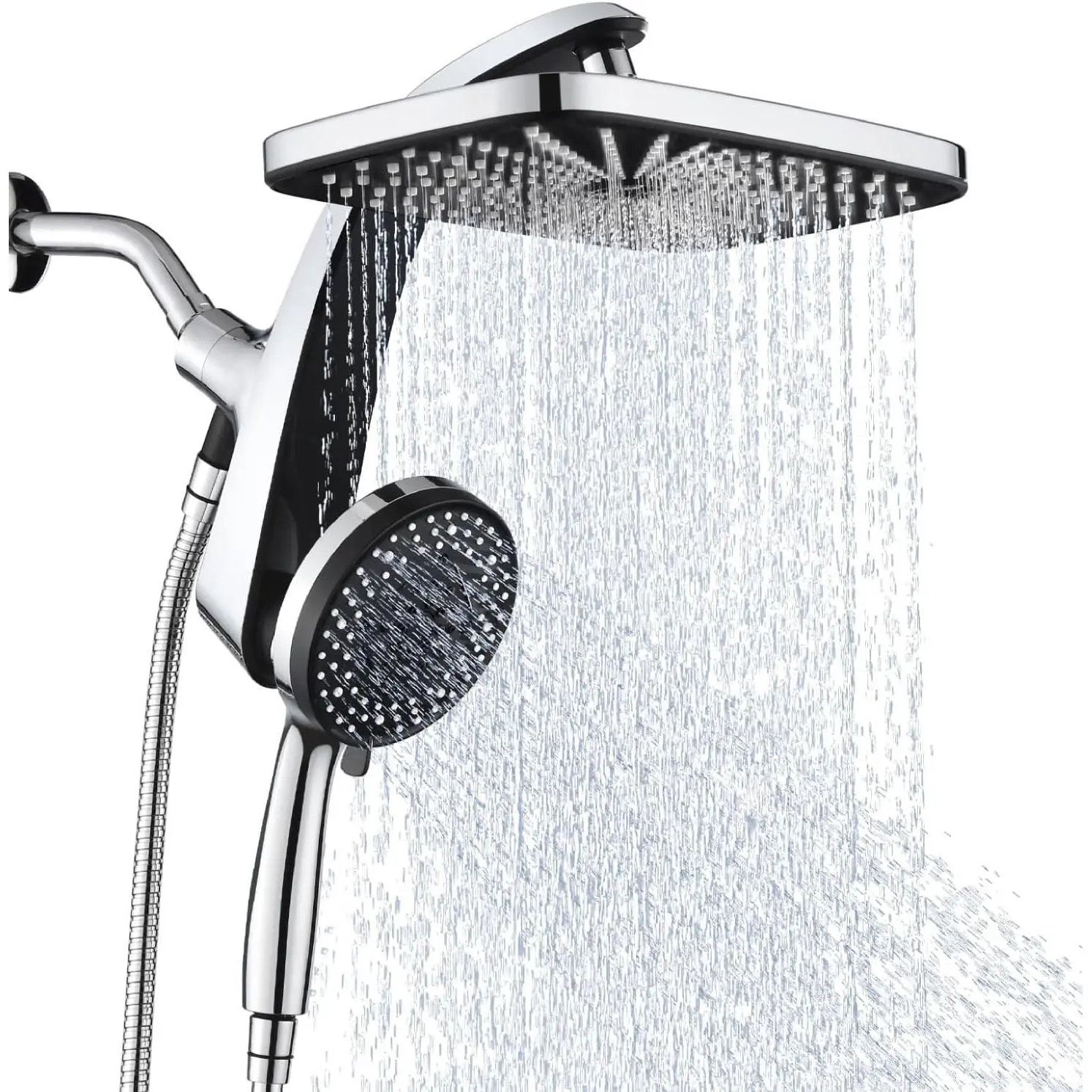 12" High Pressue Rain Shower Head with Handheld, 9 Sprays Hand Showerhead Shower Heads with Handheld Spray Combo, Dual Head, Built-in Magnetic Docking, Power Jets, 59" Shower Hose, Chrome 1.8GPM