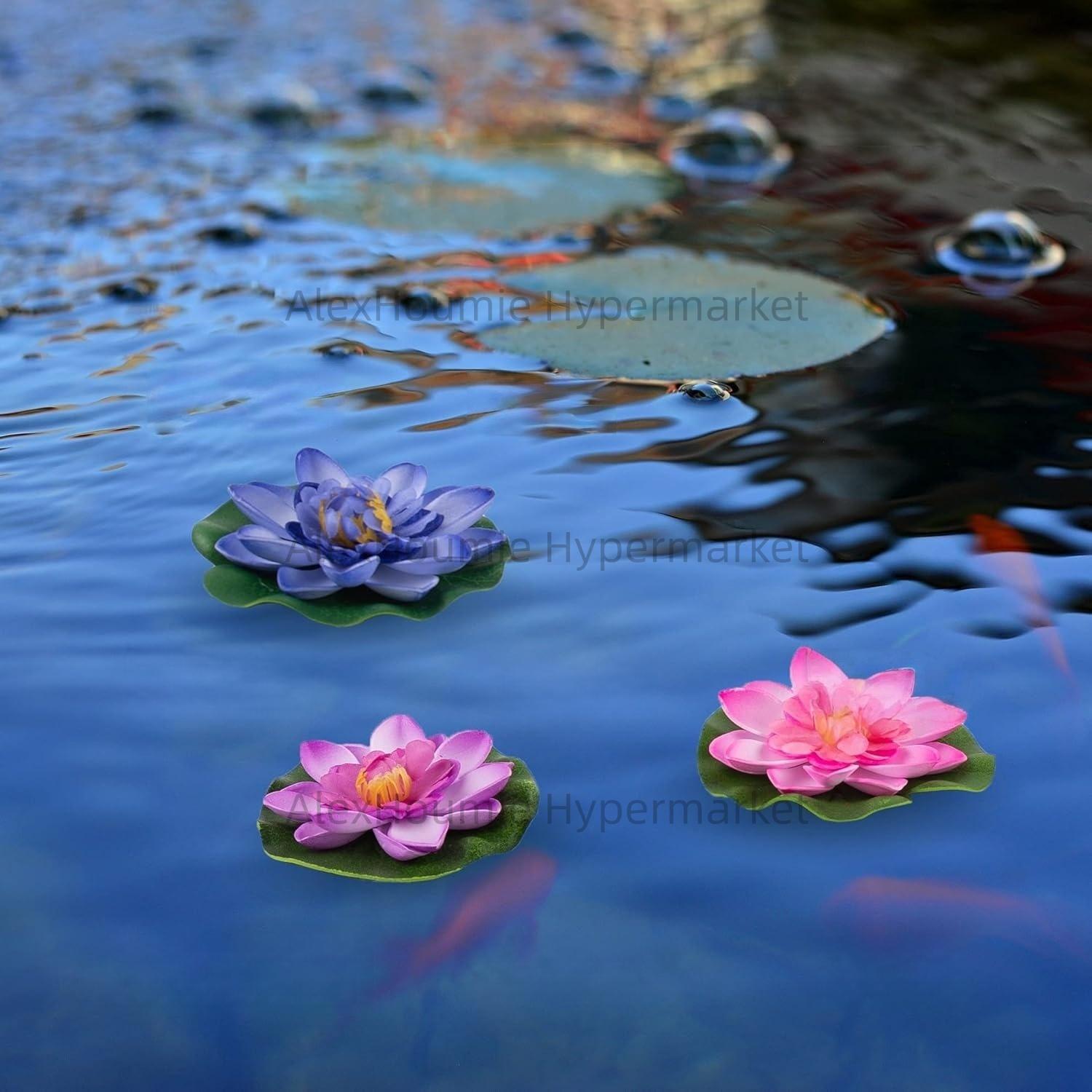 7 PCS Artificial Floating Foam Lotus Flower with Water Lily Pad Lifelike Ornament Perfect for Home Garden Pond Decor Decorations