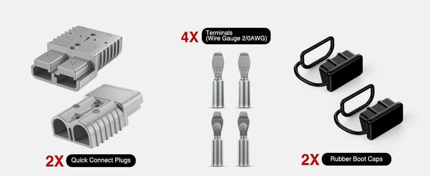 Nilight Anderson Connector 350AMP 2/0AWG Anderson Plug 12V-36V Battery Quick Connect/Disconnect Wire Harness Plugs Connectors Kit for 2/0 Gauge Cables Car ATV Trailer Towing Winch Motor, 2 Pack Grey
