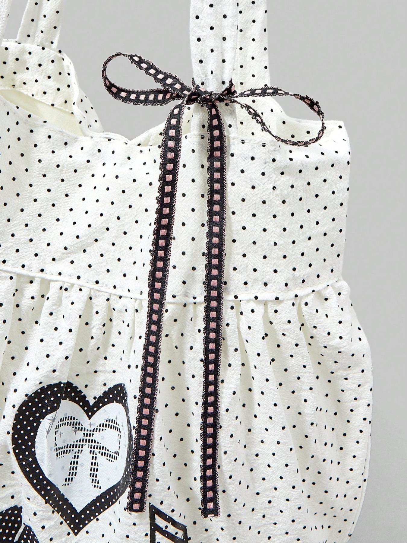 Sweet Cute Bow Vintage Heart Ladies Shoulder Bag, Simple Polka Dot Summer Floral Note Large Capacity Tote, Fits Laptop, Ideal for Daily Commute