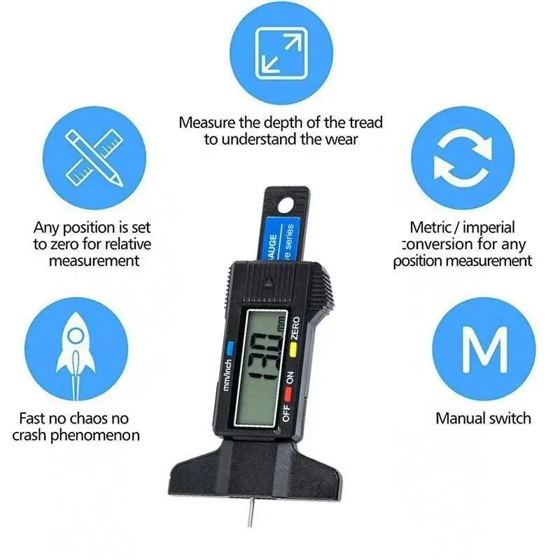 Tire Tread Depth Gauge with Digital LCD Display, Accurate Measurement Tool for Cars & Trucks, Essential Auto Maintenance Accessory
