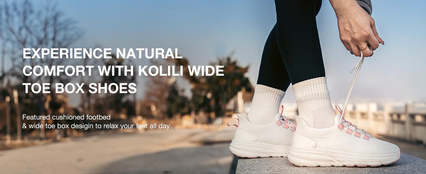 KOLILI Women's Wide Toe Box Shoes Arch Support Design Suitable for running Fitness and Walking Shoes Easy Slip On Cushion Walking Sneakers Girl SpringStatements