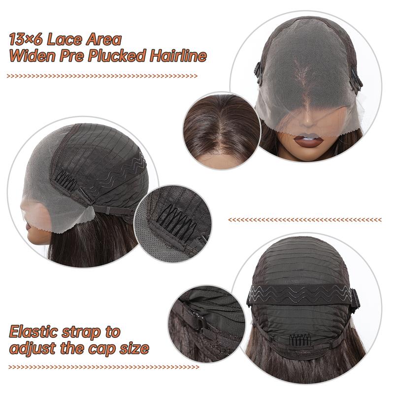 13x6 HD Transparent Lace Front Wig 22Inch Deep Brown Color Synthetic Lace Wig Glueless Lace Wig High Temperature Chemical Fiber Daily Wear&Christmas&Music Festival&Party&Halloween-Natural Look & Comfort Fit