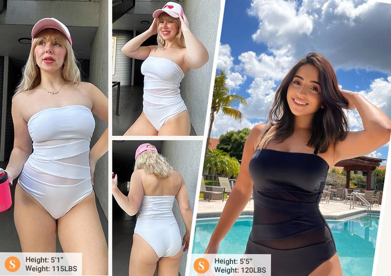 Holipick Women Strapless Bandeau One Piece Swimsuits Sexy Mesh Cutout Bathing Suits Tummy Control Swimwear Holipick Women Strapless Bandeau One Piece Swimsuits Sexy Mesh Cutout Bathing Suits Tummy Control Swimwear