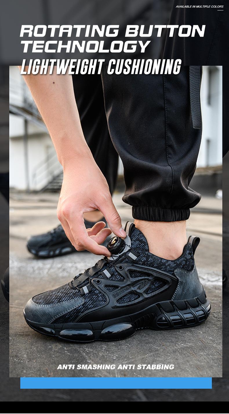 Men's Safety Sneakers with Swivel Buckle - Steel Toe, Breathable Mesh Upper, Non-Slip Rubber Sole Work Boots, Safety Shoes for Outdoor Activities, Blue Collar Workers, Nurses | Sports Safety Shoes | Durable Rubber Sole Product Model：678 SpringStatements