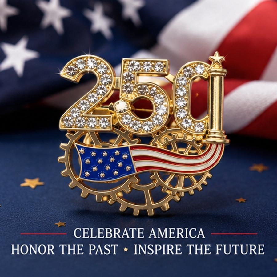 New US 250th Anniversary Memorial Pin for Men and Women - American Patriotic Independence Day Sparkly Zinc Alloy Lapel Pin Accessories for Suits and Coats, Worn on the Collar, Suitable for Festive Occasions - Independence Day, Halloween