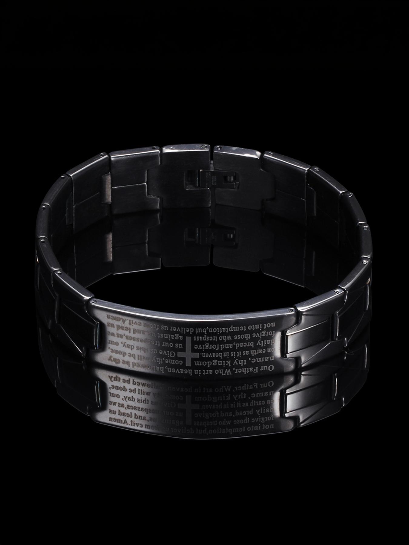 Stainless Steel Geometric Sanskrit Cross Men's Bracelet, 4:13 Cross Engraved Scripture Personalized Necklace # Jewelry / Stainless Steel / Colorfast / Hypoallergenic / Couple / Festival / Party / Ideal Gift