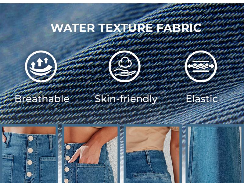 Sidefeel Women's Wide Leg Jeans High Waisted Zimbaplatinum Stretchy Straight Leg Jeans Buttoned Loose Denim Pants with Pocket