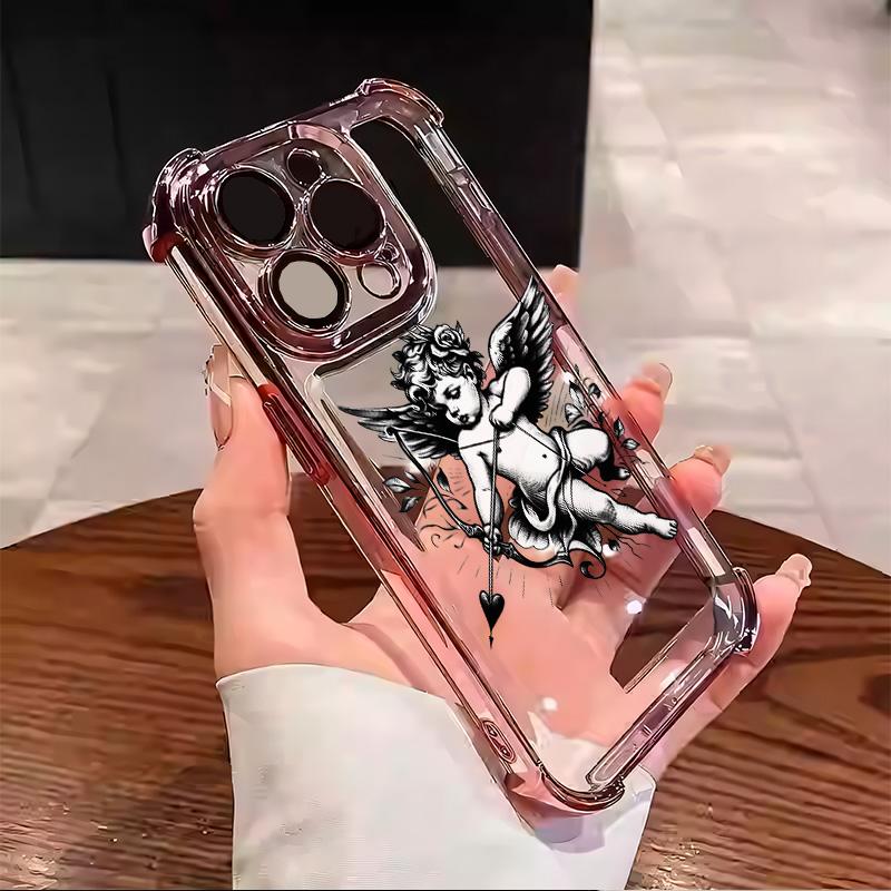 Vintage Cupid iPhone Case Protective Stylish Perfect For Romance Lovers For iPhone 17 16 15 14 13 12 11 PRO PLUS MAX Four Corners Material Anti-drop Transparent Soft Silicone Gift Shockproof Protection Anti-drop Mobile Phone Shell Protective Case L067