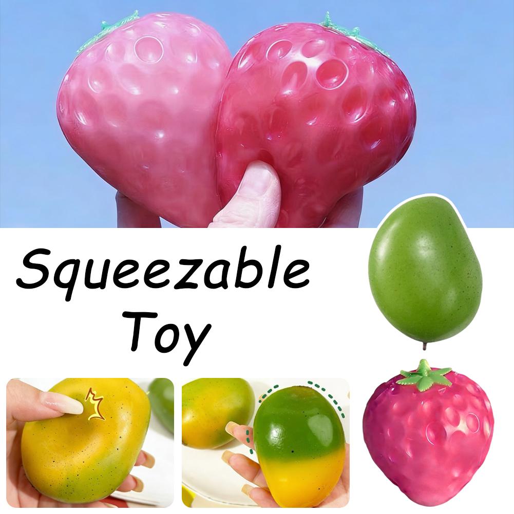 Mango Squishy Slow Rising Crystal Mud Home Decor Party Favors, Strawberry Fruit Squishies Sensory Fidget Toys for Adults & Kids