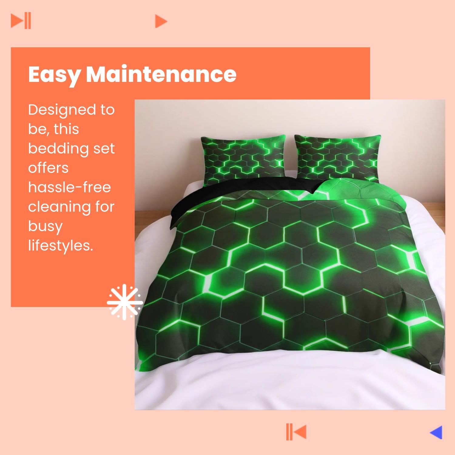 3-piece geometric honeycomb pattern soft bedding set, including 1 coreless duvet cover and 2 coreless pillowcases, Breathable Polyester, Easy maintenance, suitable for single beds, double beds, bedrooms, dormitories, and guest rooms