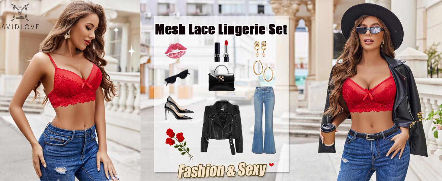 Avidlove Lingerie Set for Women Lace Bra and Panty Sets 2 Piece Lace Outfits S-XXL