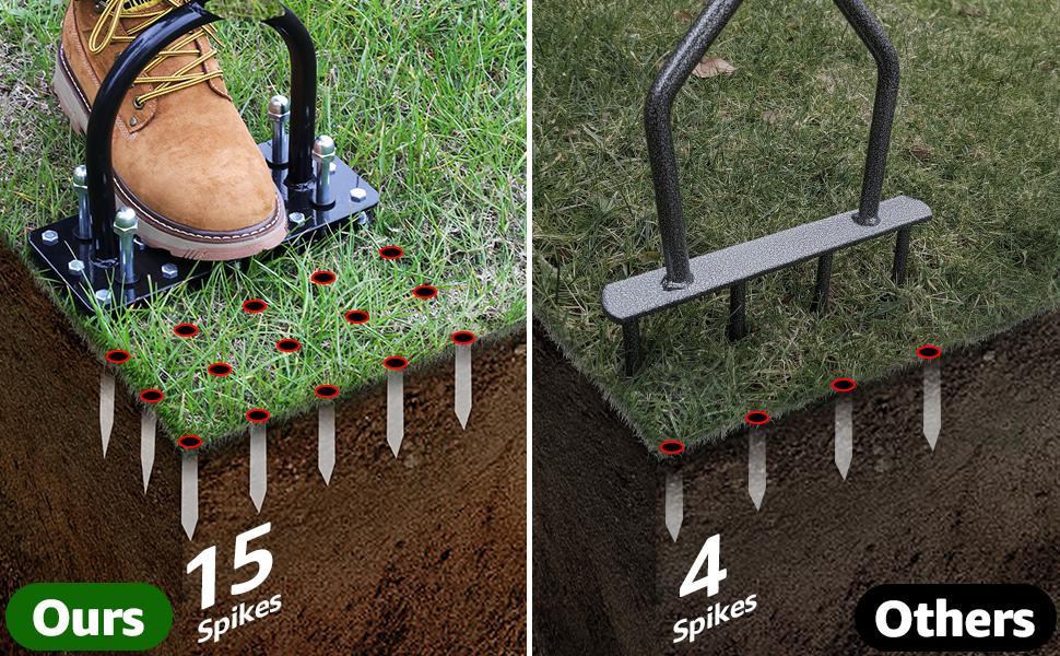 【FathersDayGift】RIFPOD Lawn Aerator - Aerator Lawn Tool, Automatic Dirt and Leaf Clean Design, Heavy Duty Manual Lawn Aerator Tool with 15 Iron Spikes, Height Adjustable, Yard Grass Aerator for Lawn (Black)