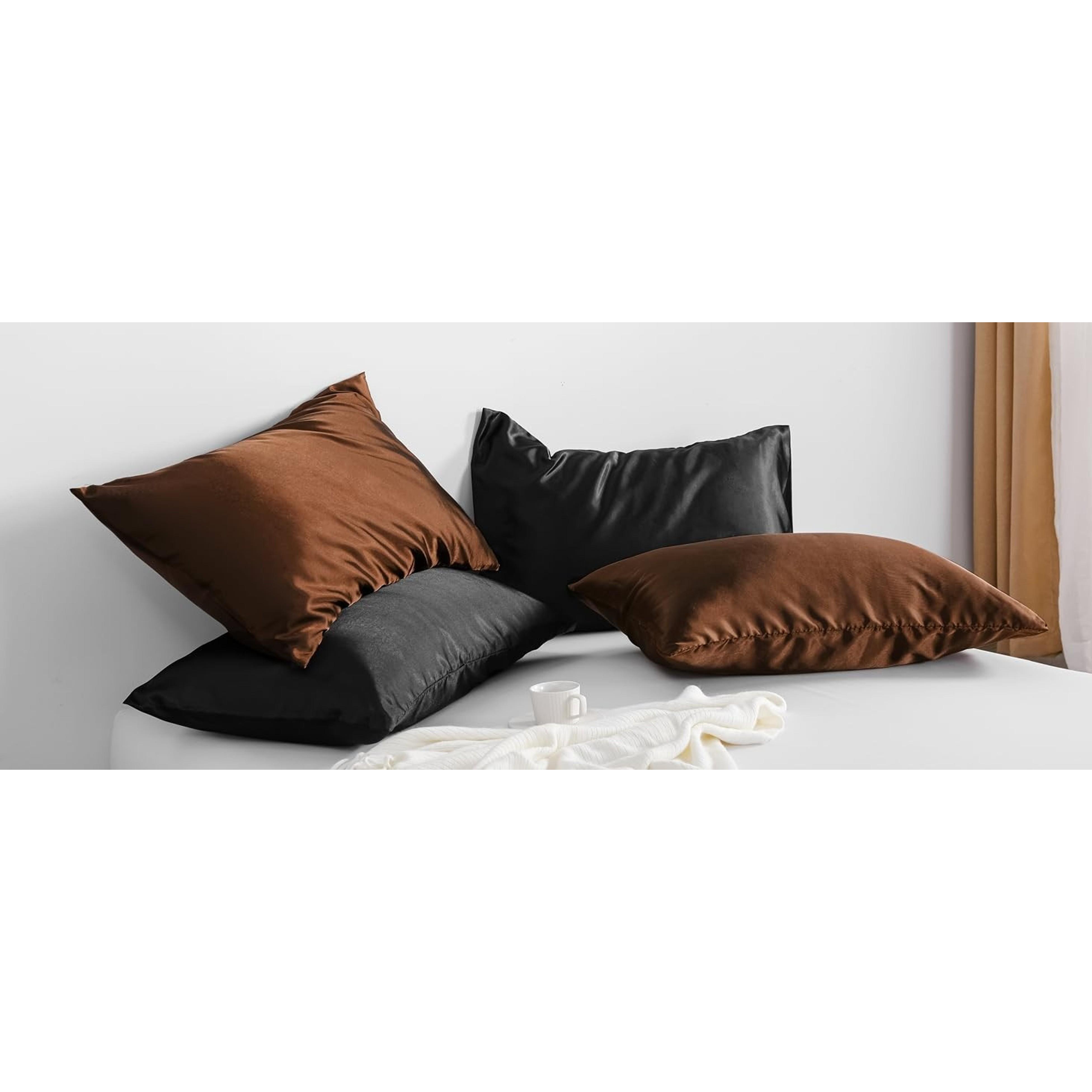 Standard Satin Pillowcases Set of 2, Black - Smooth Silky Microfiber Satin with Envelope Closure, 20 x 26 Inch Pillowcases, Pillow Inserts Not IncludedGift