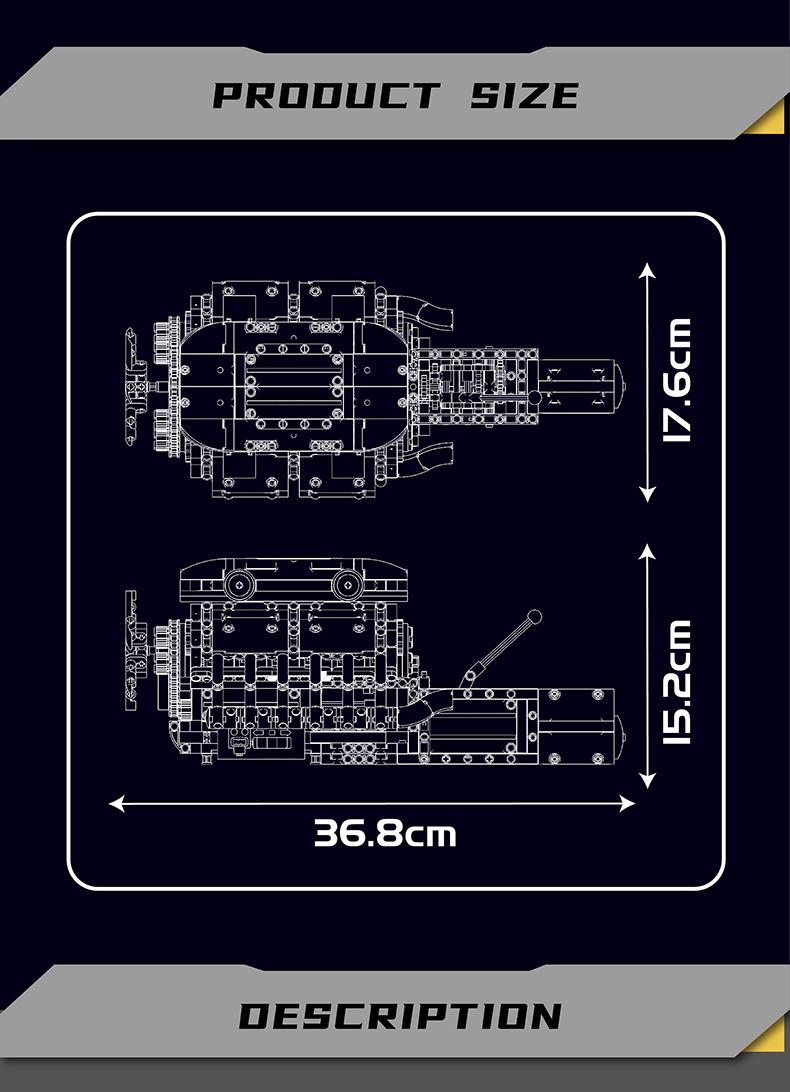 Mould King 10202 V12 Engine Engineering Motor Model Building Block STEM DIY Gift Adult Kid Toy Construction 1260 Pcs Miniature Set