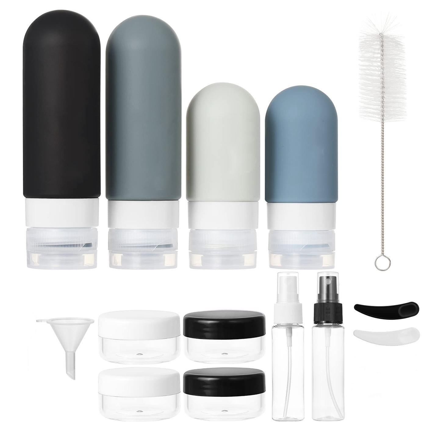 15-Piece Travel Dispenser Set, Silicone Toothbrush Holder, Leak-Proof Reusable Shampoo Conditioner Bottle, Essential Travel Accessories