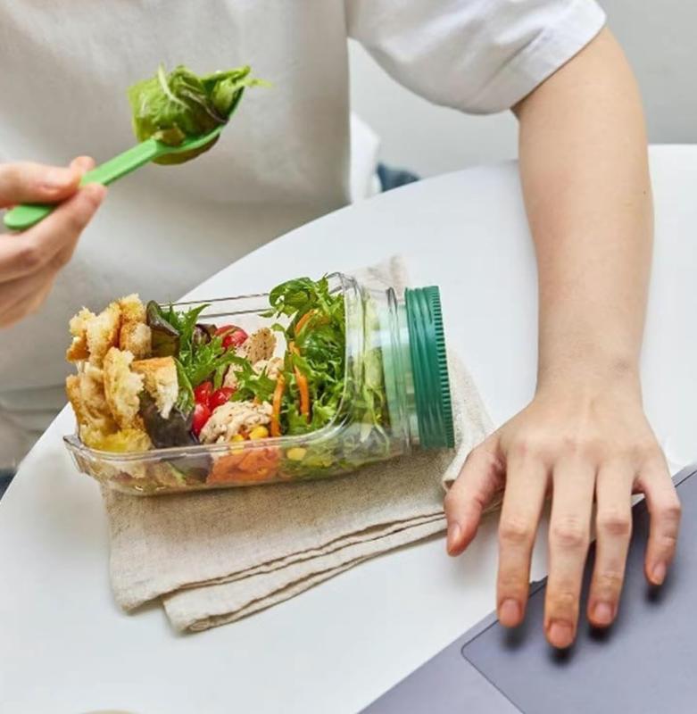 Portable Salad Container with Leakproof Dressing Compartment, Fresh & Easy Meal Prep Jar, Eco Friendly Plastic, Perfect for Home, Work, Travel, Fitness, and On the Go Healthy Storage Reusable Stackable Kitchen