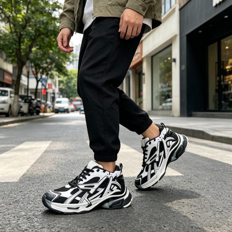Viral Black White Chunky Running Sneakers, Bold Techwear Street Style Shoes for Men & Women, Cushion Non-slip Breathable Athletic Footwear for All Occasions Do not buy if you mind vintage worn look Viral Black White Chunky Running Sneakers, Bold Techwear Street Style Shoes for Men & Women, Cushion Non-slip Breathable Athletic Footwear for All Occasions Do not buy if you mind vintage worn look