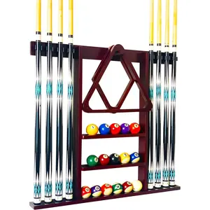 Wall Mount 100% Solid Mahogany Wood Pool Cue Stick Holder, Holds 8 Cues Billiard Cue Rack, Pool Table Accessories for Billiard Room Storage