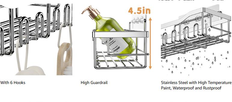 5-Pack Stainless Steel Shower Organizer Set — Rustproof & Easy No-Drill Install. Suitable for Home, Apartment, Dormitory, RV, School.