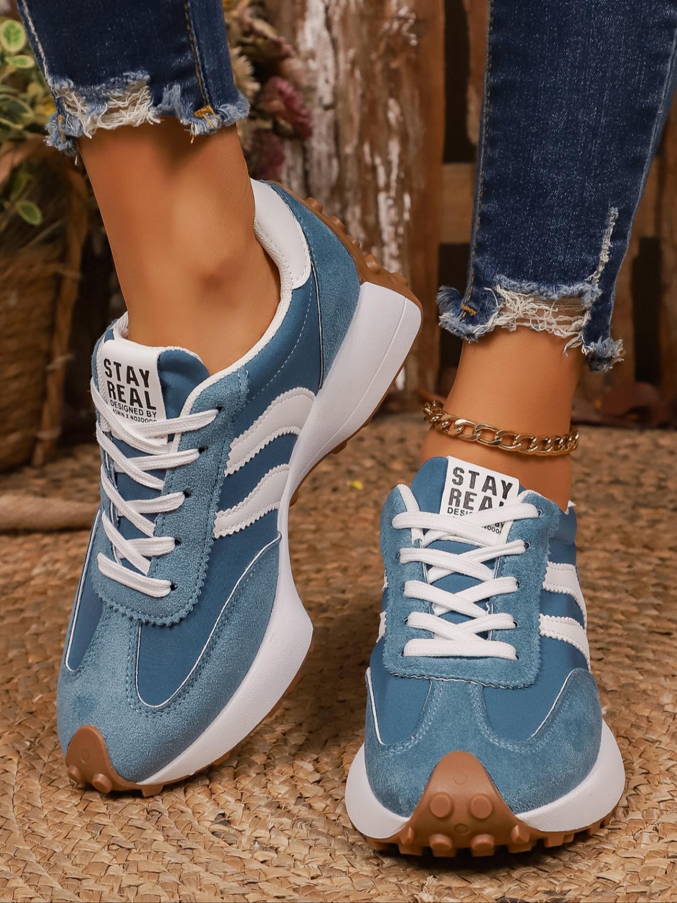 Women's Striped Sporty Shoes, Soft Sole Comfortable Waterproof Casual Sneakers, Trendy Walking Sneaker, Low Top Sneaker, Thick Breathable Easy Clean Anti-Slip, Spring & Fall Wear