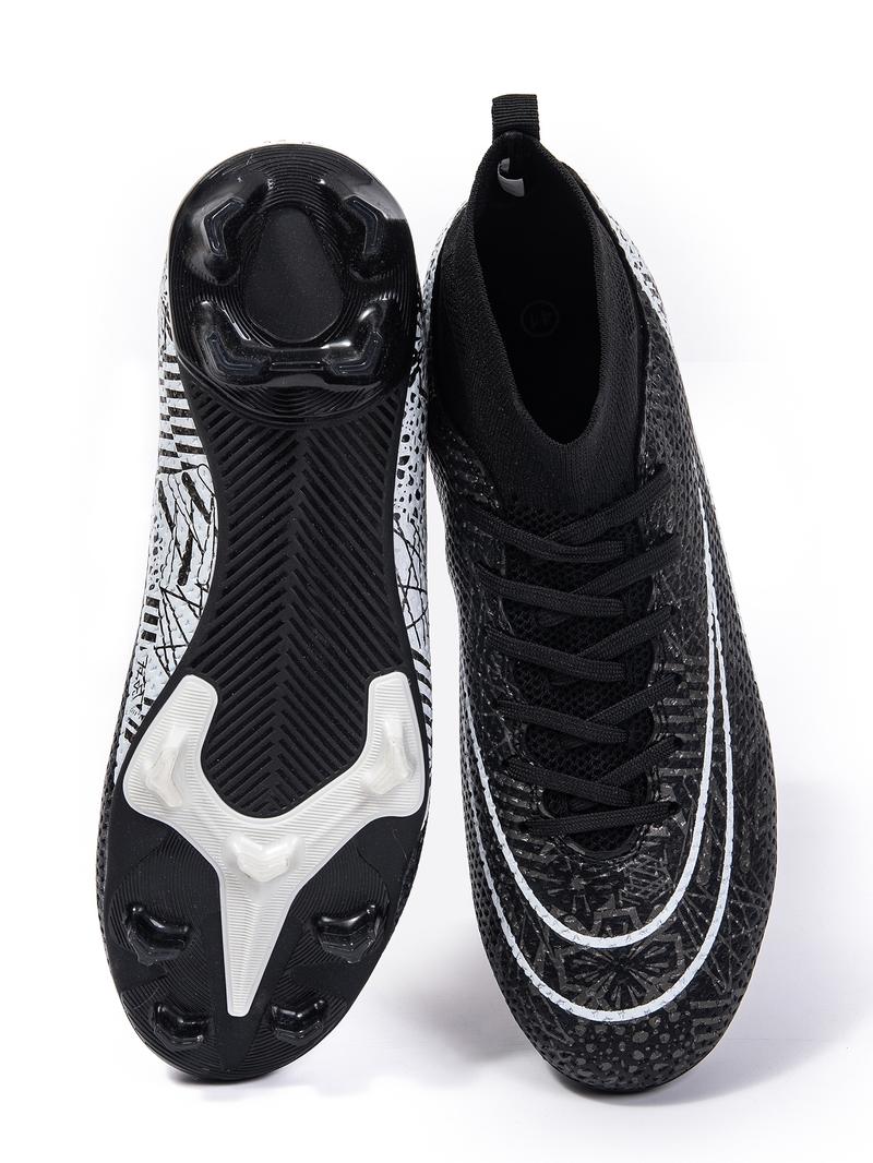 Men's All Over Print Sports Football Shoes, Lace Up Soccer Shoes, Football Cleats, Outdoor Sports Shoes for Men, Professional Training Shoes, Football Field Boots