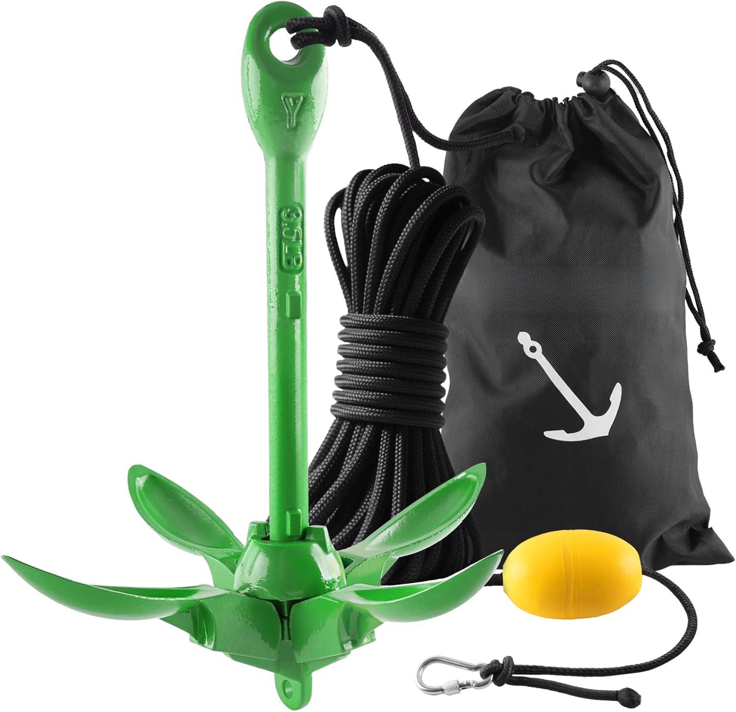 Kayak Anchor, 3.5 Lb Folding Marine Grapnel Anchor Kit with 40ft Rope and Buoy for Kayaks Jet Ski SUP Paddle Boards PWC Inflatable Small Boat Canoes Fishing, Kayaking & Boating Accessories