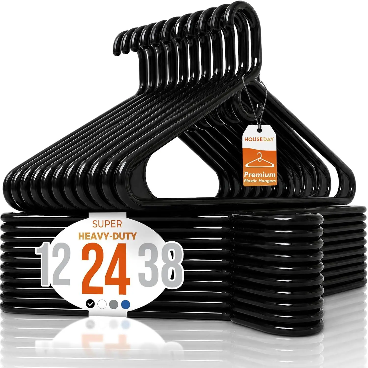 Heavy Duty Plastic Clothes Hangers, 24 Pack, Black