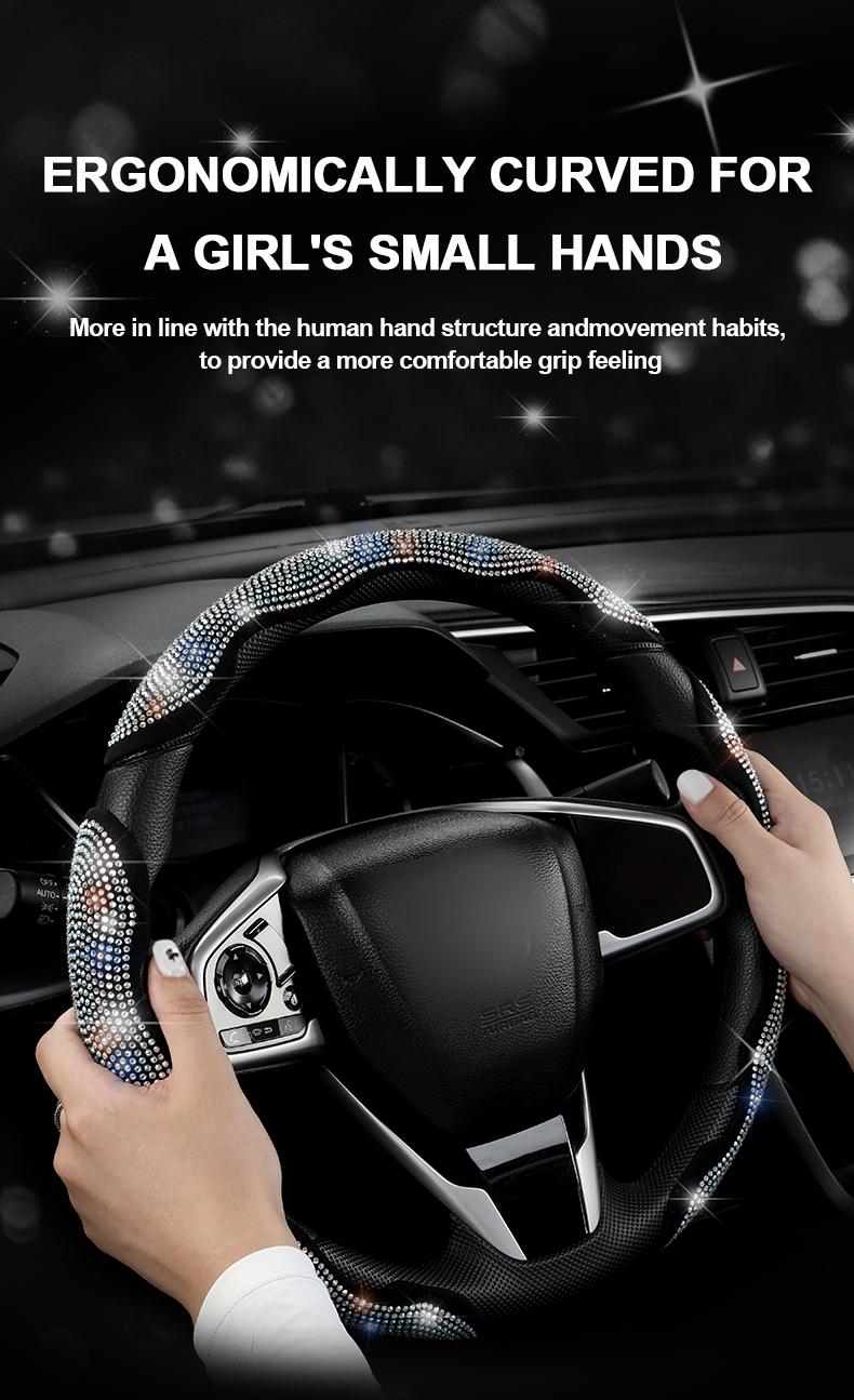 Queen's Land Diamond Bling Sparkly Car Steering Wheel Cover with Crystal Rhinestones,3PCS Segmented Steering Wheel Protector,Universal for 99% Cars for Women; Christmas Gift;Holiday Gift, car accessories for girls