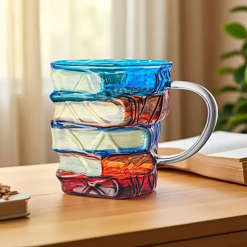 3D Painted Stacked Book-Shaped Mug, Innovative Colorful Coffee Cup, Perfect Gift for Literature Lovers
