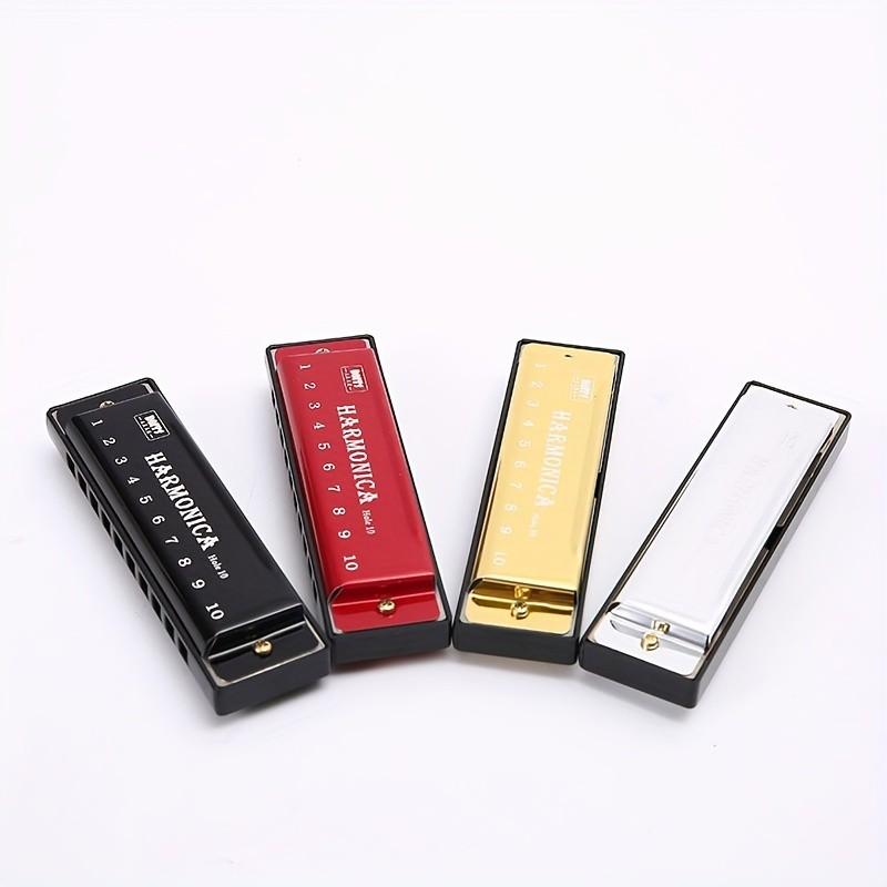10 Hole Harmonica C Key, Durable Plastic Polished Finish, Includes Protective Case, Ideal Gift for Beginners, Gold Silver Colors Available